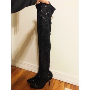 Manolo blahnik sequin thigh high boots